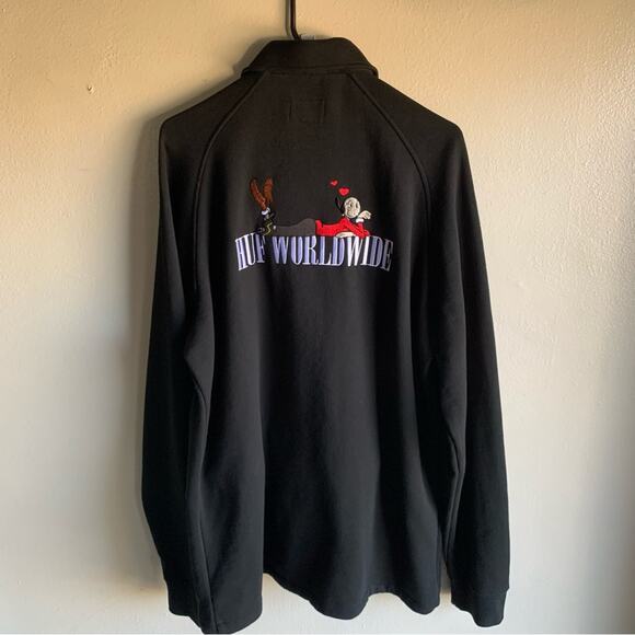 Huff Men's Popeye Black Jacket Olive Graphic Fleece Coach Zip Out Large - Picture 4 of 14